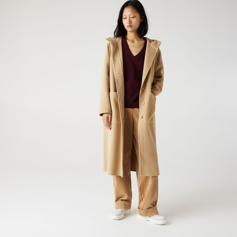 Пальто Lacoste, цвет бежевый, для женщин Пальто Lacoste, цвет бежевый, для женщин