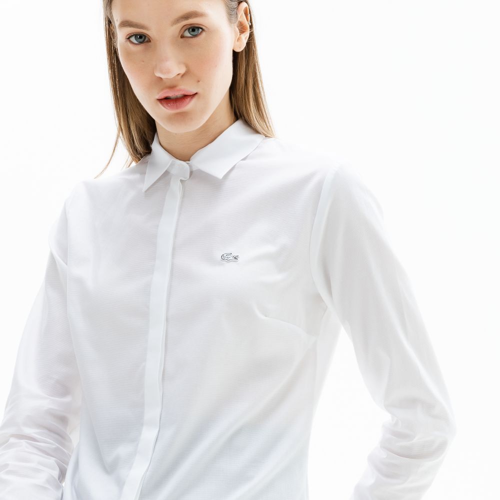 Рубашка Lacoste, цвет белый, для женщин Рубашка Lacoste, цвет белый, для женщин