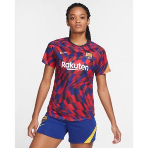 Женская предматчевая игровая футболка с коротким рукавом FC Barcelona Nike