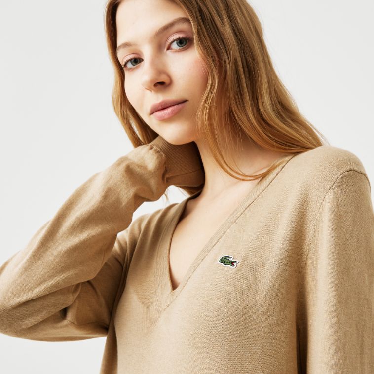 Свитер Lacoste , цвет бежевый, для женщин Свитер Lacoste , цвет бежевый, для женщин
