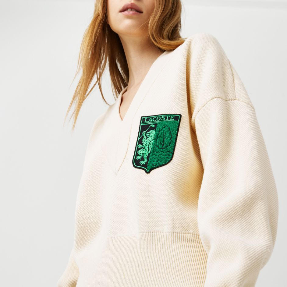 Свитер Lacoste , цвет бежевый, для женщин Свитер Lacoste , цвет бежевый, для женщин