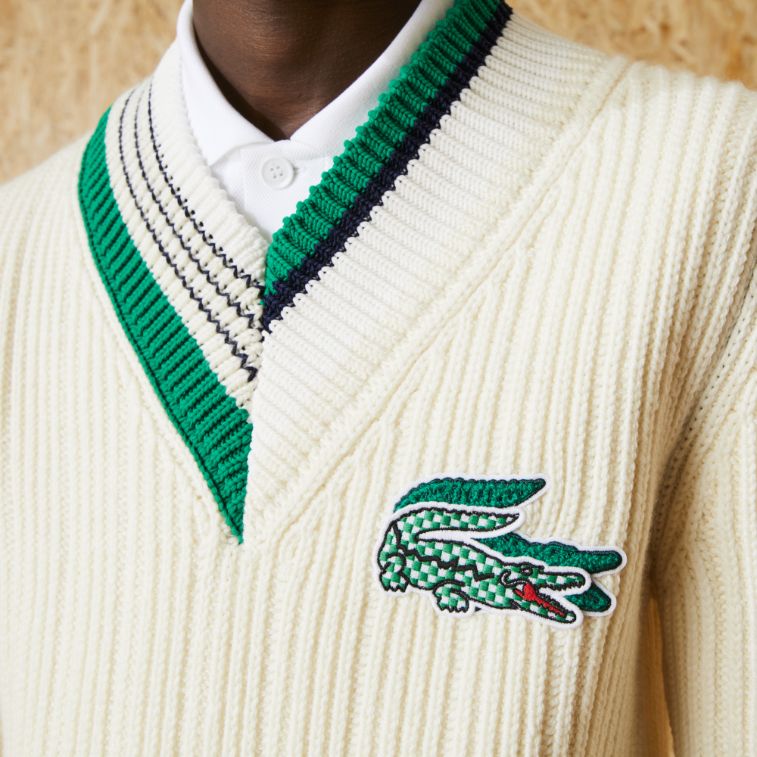 Свитер Lacoste Unisex FASHION SHOW , цвет белый, для мужчин Свитер Lacoste Unisex FASHION SHOW , цвет белый, для мужчин