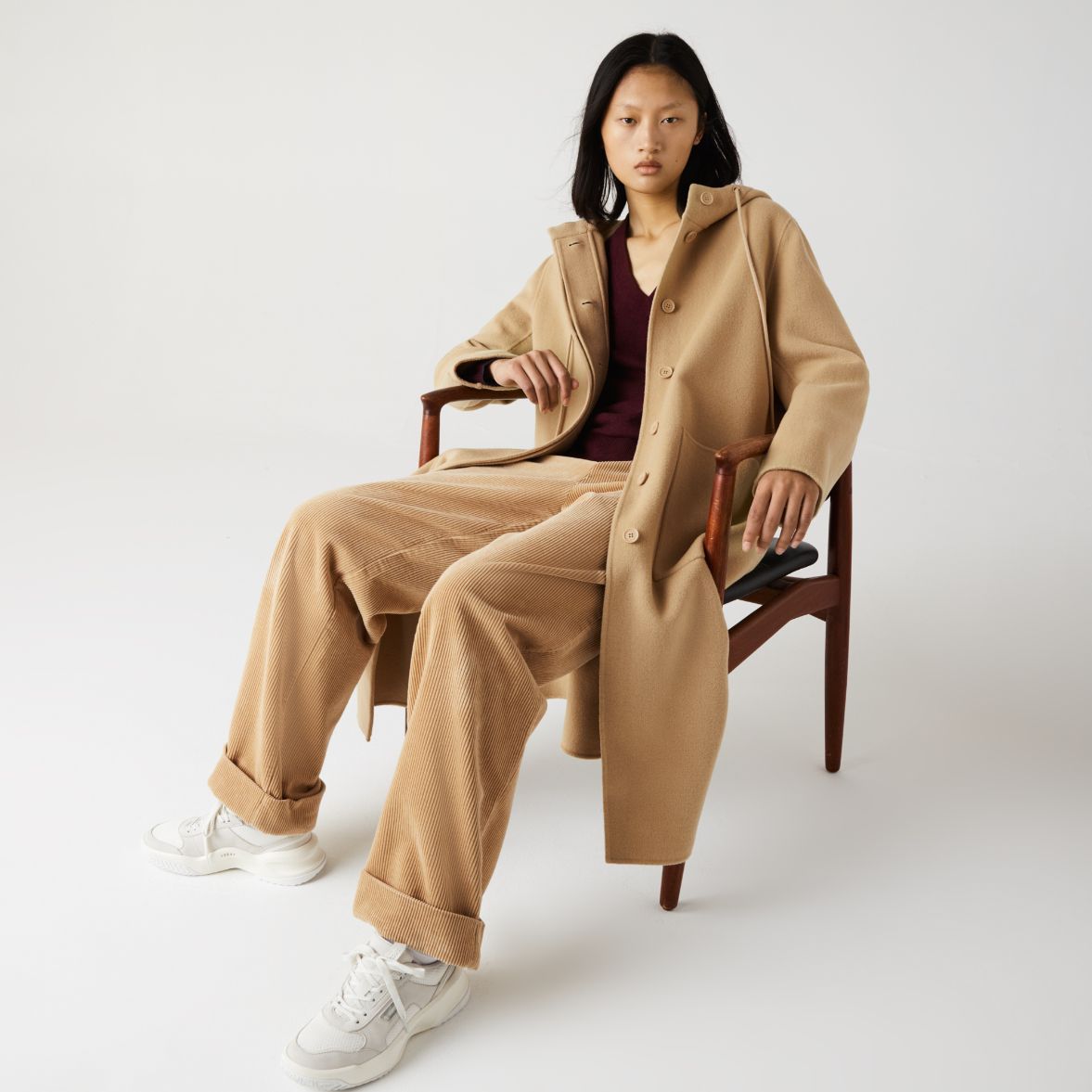 Пальто Lacoste, цвет бежевый, для женщин Пальто Lacoste, цвет бежевый, для женщин