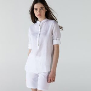 Рубашка Lacoste , цвет белый, для женщин Рубашка Lacoste , цвет белый, для женщин