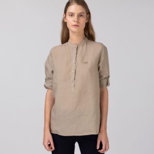 Рубашка Lacoste , цвет бежевый, для женщин Рубашка Lacoste , цвет бежевый, для женщин