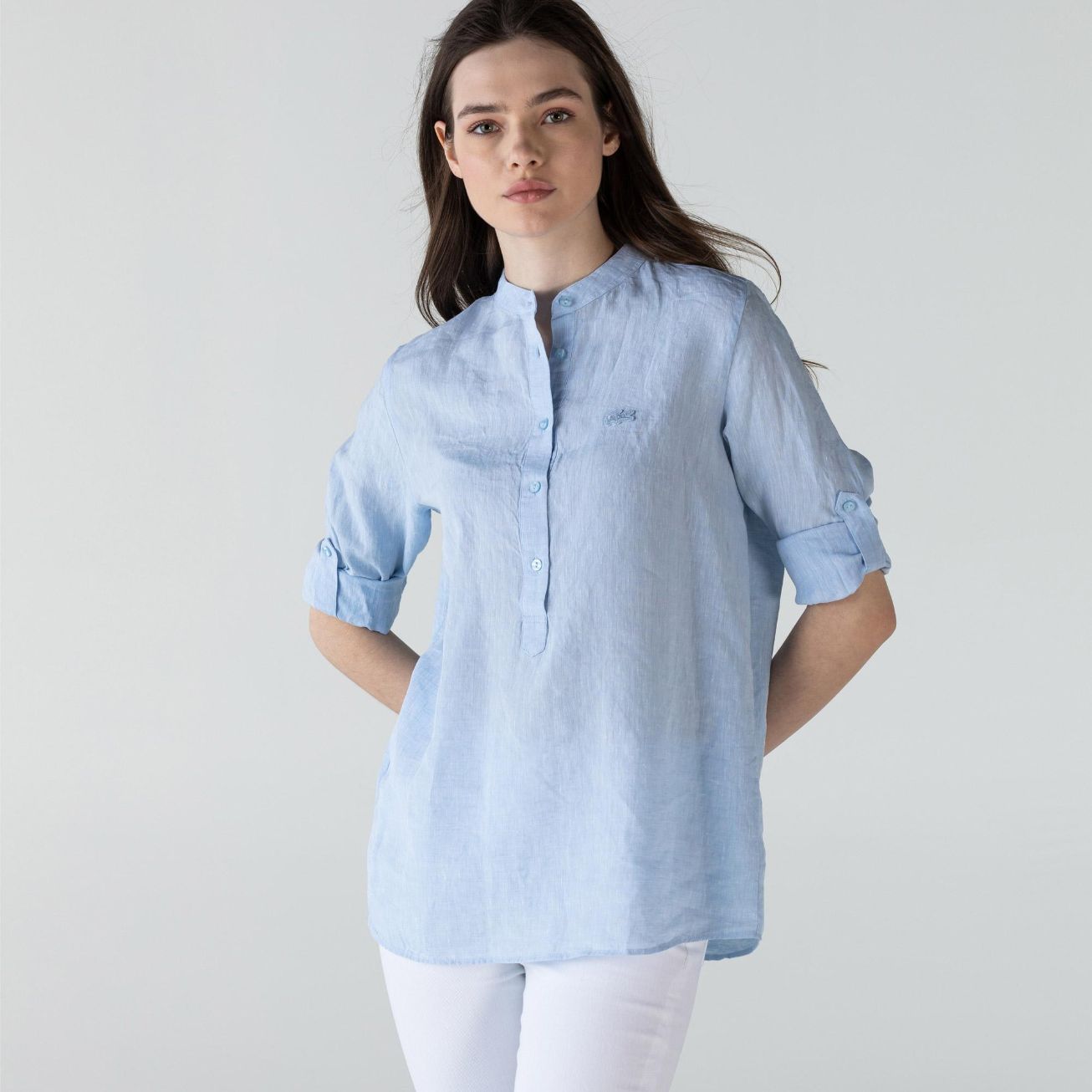 Рубашка Lacoste , цвет синий, для женщин Рубашка Lacoste , цвет синий, для женщин