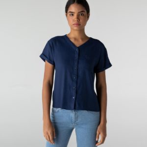 Рубашка Lacoste , цвет серый, для женщин Рубашка Lacoste , цвет серый, для женщин