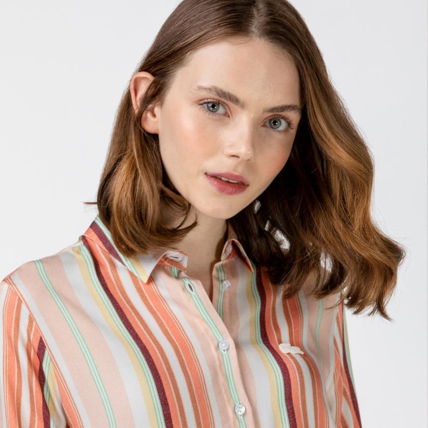 Рубашка Lacoste , цвет разноцветный, для женщин Рубашка Lacoste , цвет разноцветный, для женщин