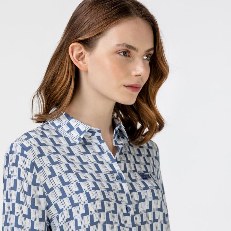 Рубашка Lacoste , цвет голубой, для женщин Рубашка Lacoste , цвет голубой, для женщин