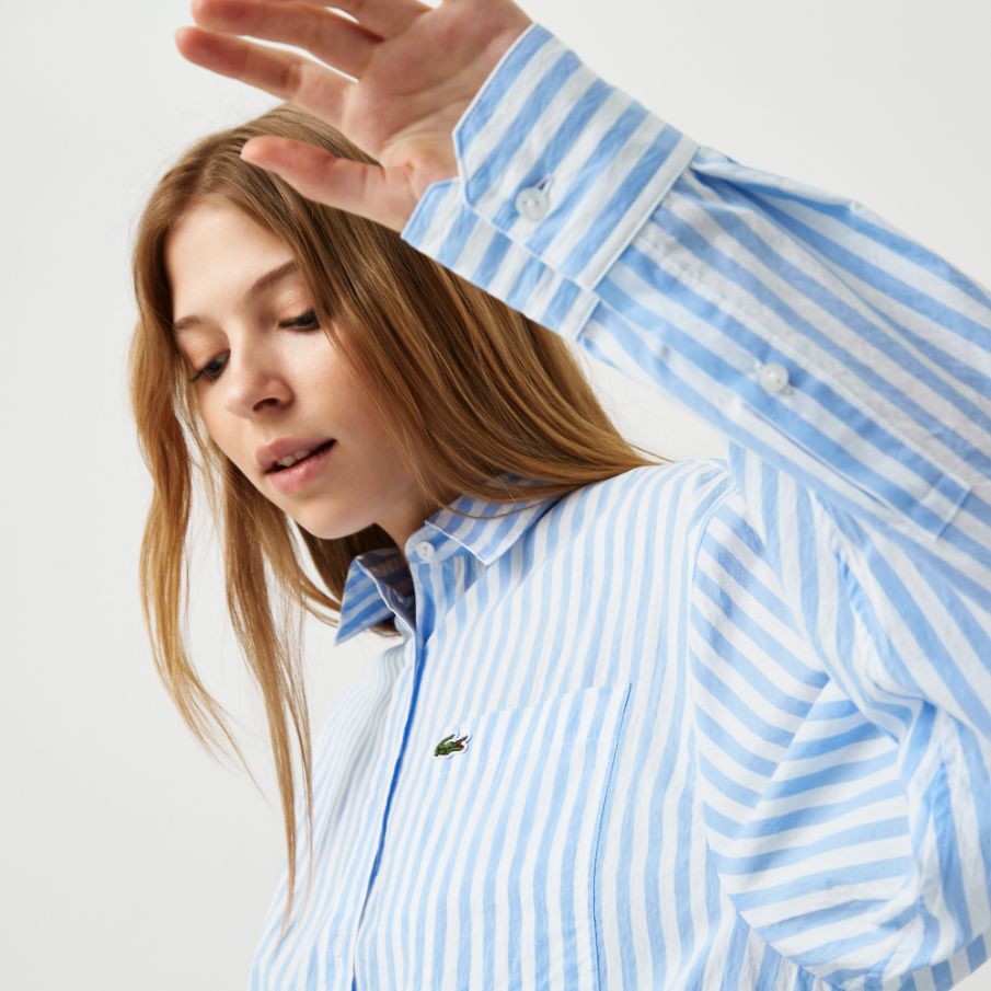 Рубашка Lacoste , цвет голубой, для женщин Рубашка Lacoste , цвет голубой, для женщин