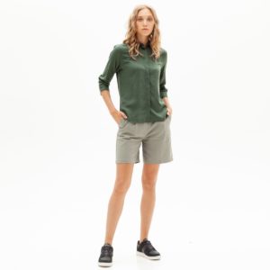Рубашка Lacoste , цвет серый, для женщин Рубашка Lacoste , цвет серый, для женщин