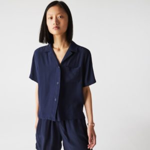 Рубашка Lacoste , цвет синий, для женщин Рубашка Lacoste , цвет синий, для женщин