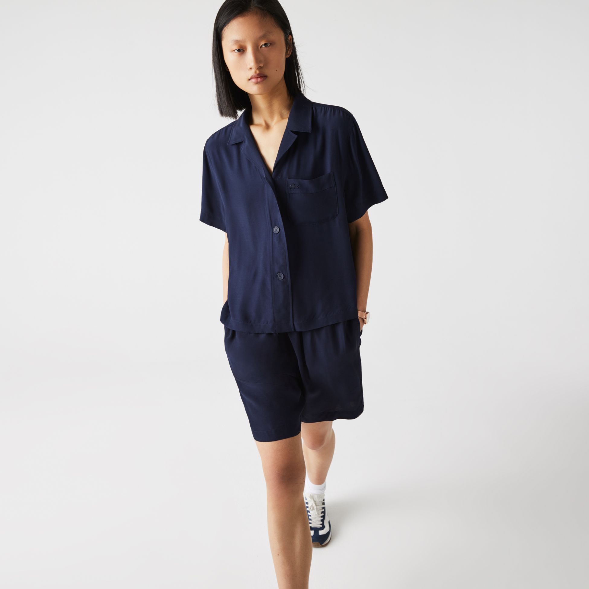 Рубашка Lacoste , цвет синий, для женщин Рубашка Lacoste , цвет синий, для женщин
