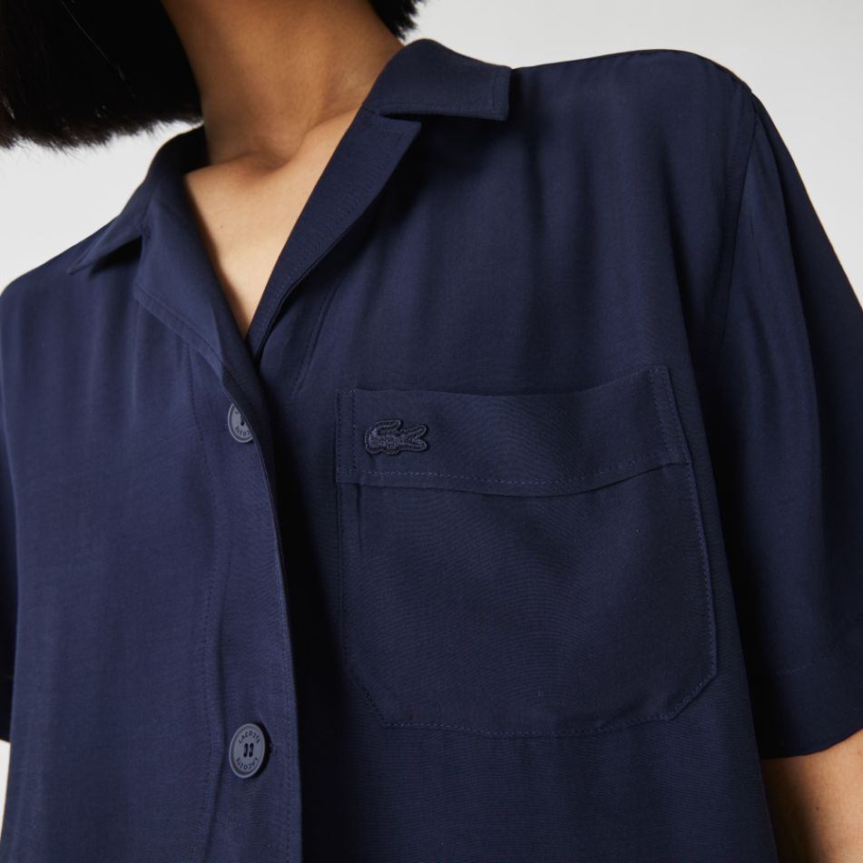 Рубашка Lacoste , цвет синий, для женщин Рубашка Lacoste , цвет синий, для женщин