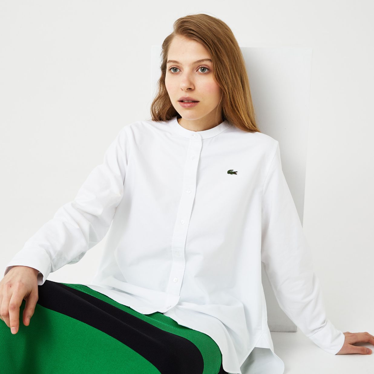 Рубашка Lacoste , цвет белый, для женщин Рубашка Lacoste , цвет белый, для женщин