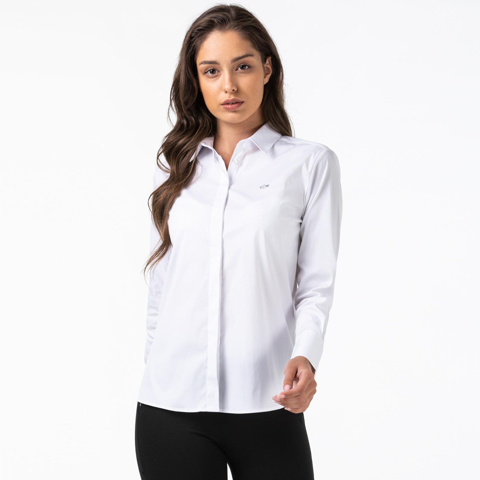 Рубашка Lacoste , цвет белый, для женщин Рубашка Lacoste , цвет белый, для женщин