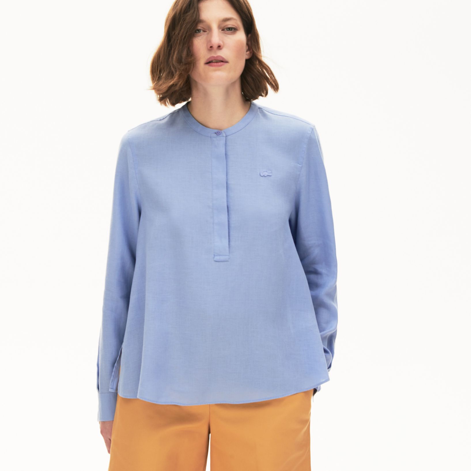 Рубашка Lacoste , цвет голубой, для женщин Рубашка Lacoste , цвет голубой, для женщин