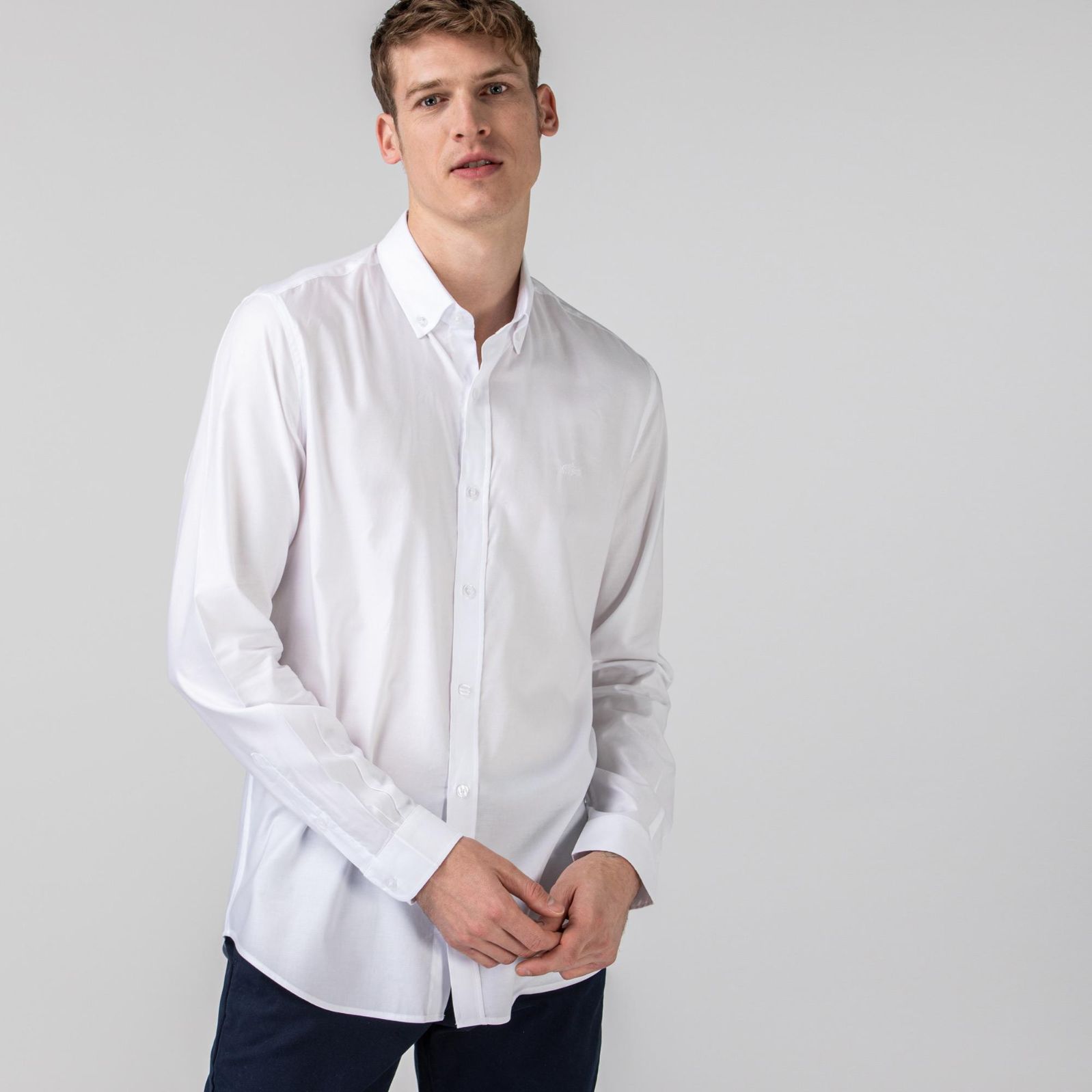 Рубашка Lacoste , цвет белый, для мужчин Рубашка Lacoste , цвет белый, для мужчин