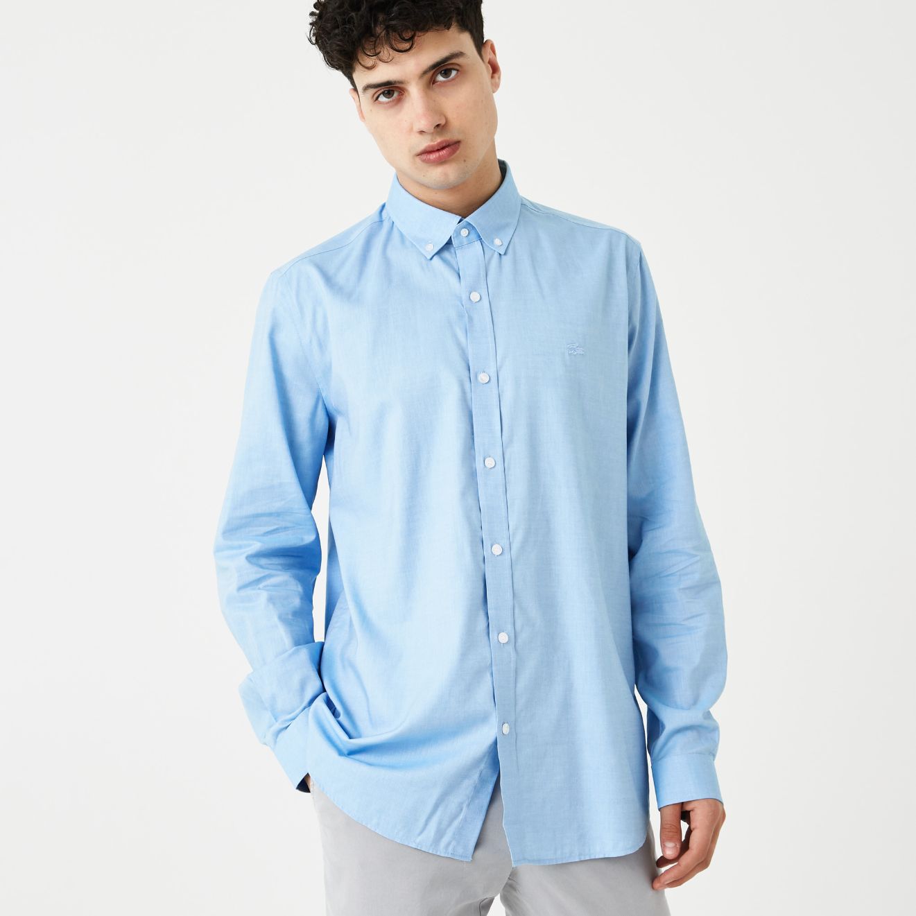 Рубашка Lacoste , цвет голубой, для мужчин Рубашка Lacoste , цвет голубой, для мужчин