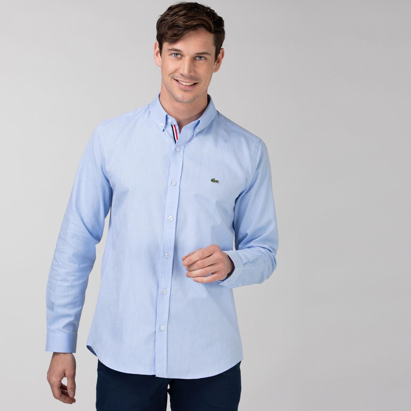 Рубашка Lacoste , цвет голубой, для мужчин Рубашка Lacoste , цвет голубой, для мужчин