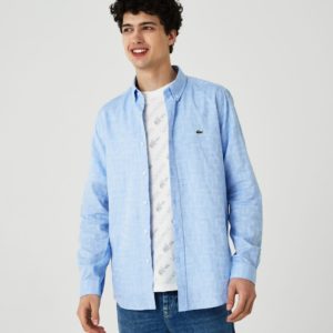 Рубашка Lacoste , цвет голубой, для мужчин Рубашка Lacoste , цвет голубой, для мужчин