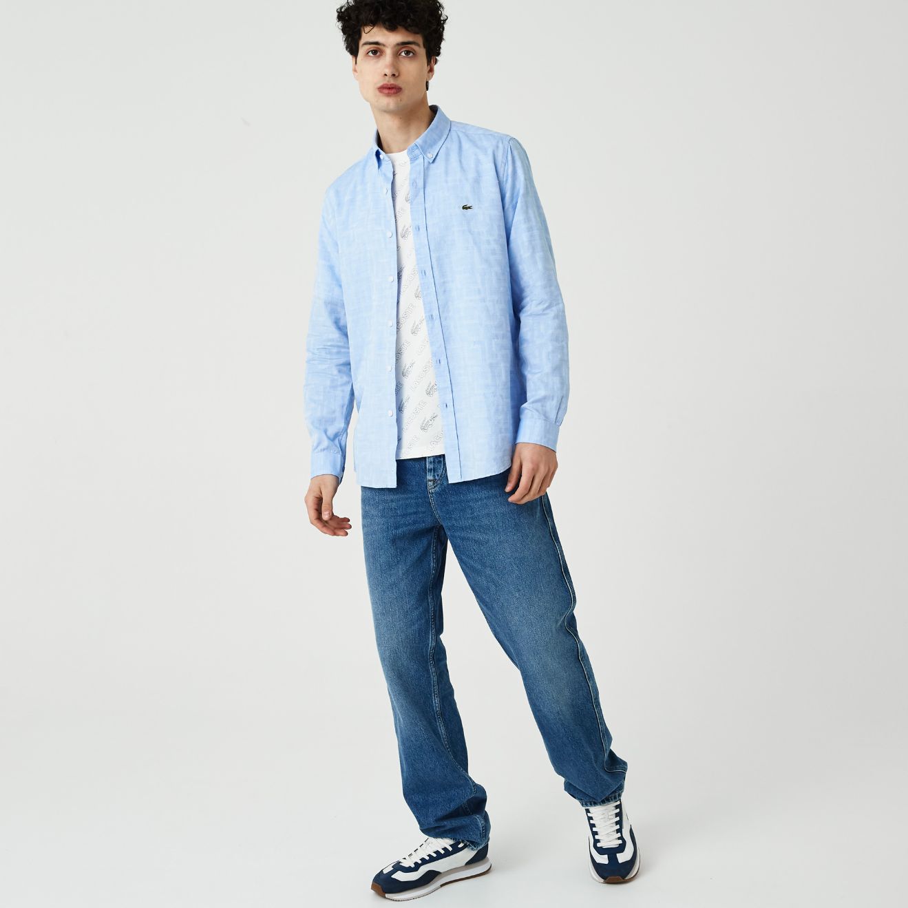 Рубашка Lacoste , цвет голубой, для мужчин Рубашка Lacoste , цвет голубой, для мужчин