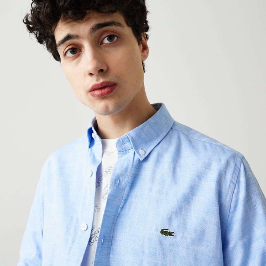 Рубашка Lacoste , цвет голубой, для мужчин Рубашка Lacoste , цвет голубой, для мужчин