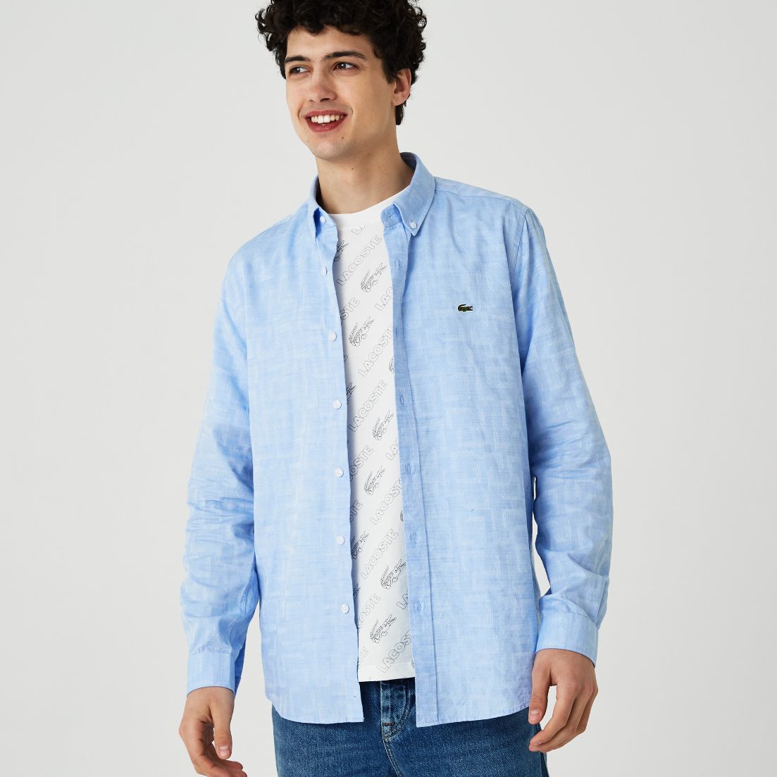 Рубашка Lacoste , цвет голубой, для мужчин Рубашка Lacoste , цвет голубой, для мужчин