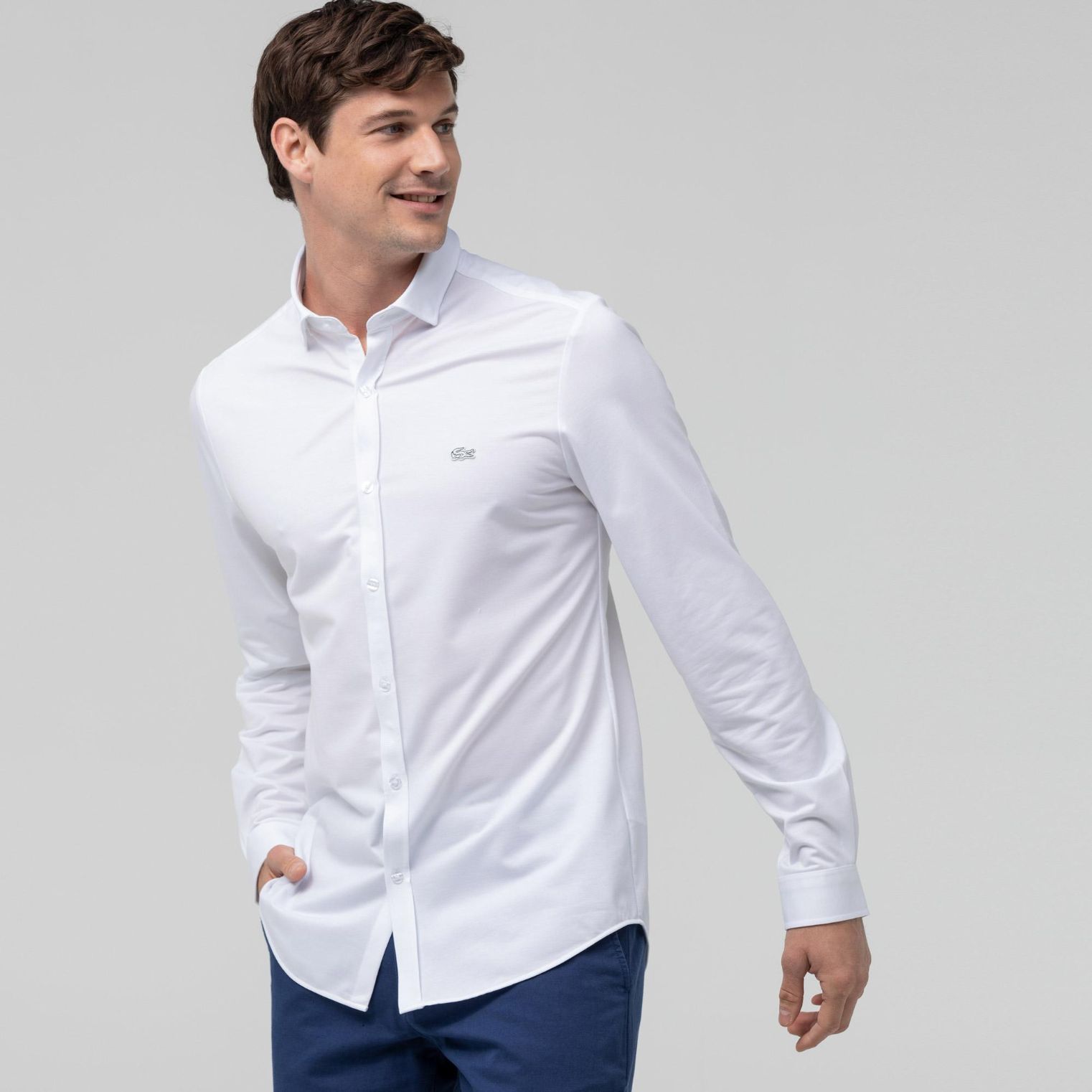 Рубашка Lacoste , цвет белый, для мужчин Рубашка Lacoste , цвет белый, для мужчин