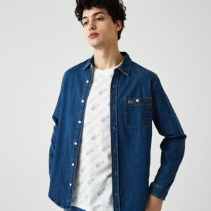 Рубашка Lacoste , цвет синий, для мужчин Рубашка Lacoste , цвет синий, для мужчин