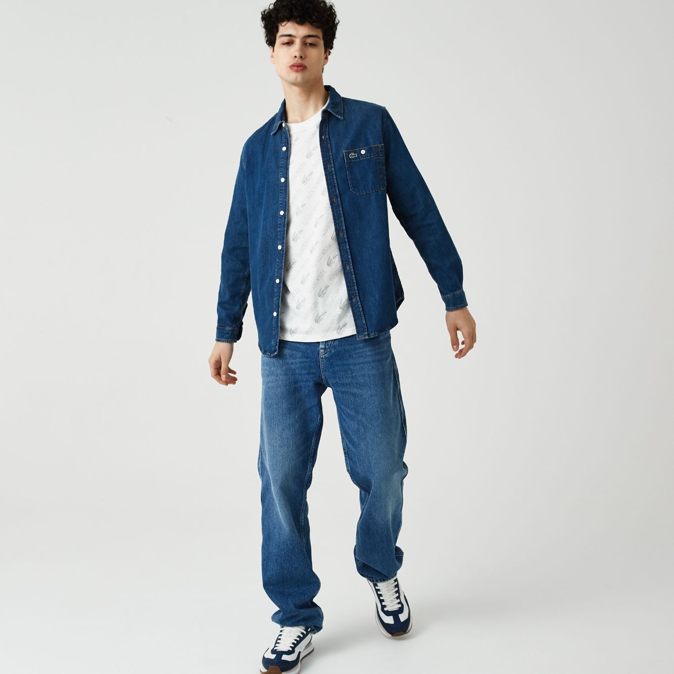 Рубашка Lacoste , цвет синий, для мужчин Рубашка Lacoste , цвет синий, для мужчин