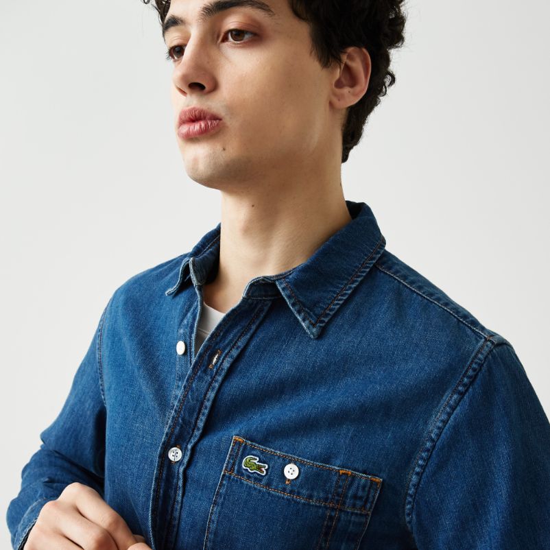 Рубашка Lacoste , цвет синий, для мужчин Рубашка Lacoste , цвет синий, для мужчин