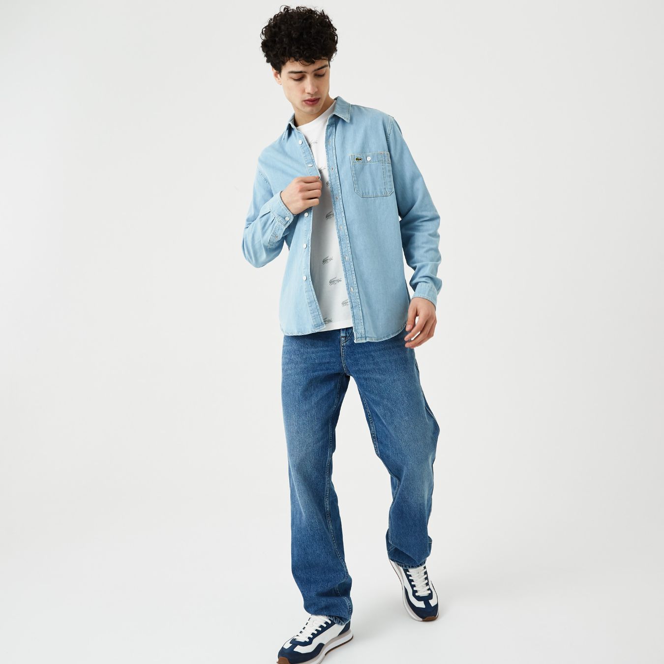 Рубашка Lacoste , цвет голубой, для мужчин Рубашка Lacoste , цвет голубой, для мужчин