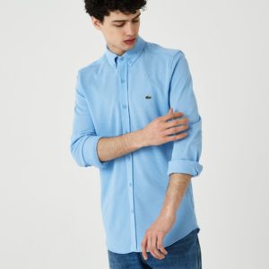 Рубашка Lacoste , цвет голубой, для мужчин Рубашка Lacoste , цвет голубой, для мужчин