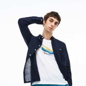 Рубашка Lacoste , цвет синий, для мужчин Рубашка Lacoste , цвет синий, для мужчин