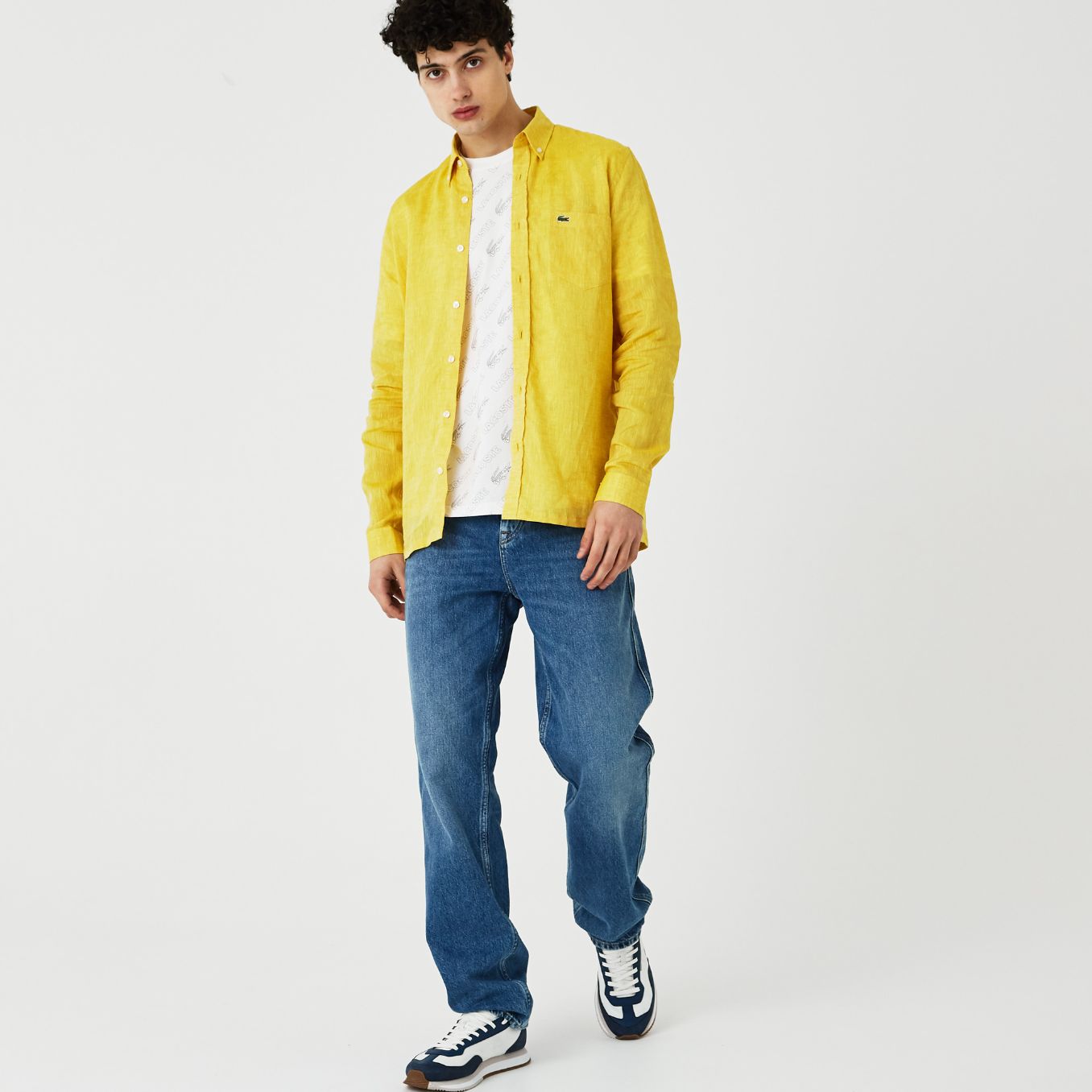 Рубашка Lacoste , цвет желтый, для мужчин Рубашка Lacoste , цвет желтый, для мужчин