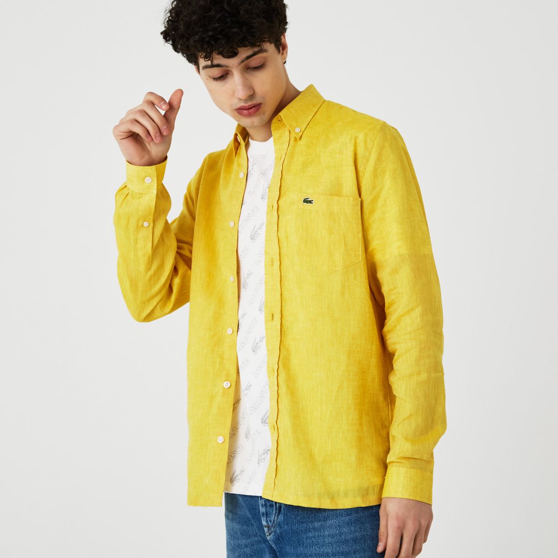 Рубашка Lacoste , цвет желтый, для мужчин Рубашка Lacoste , цвет желтый, для мужчин