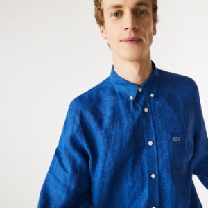 Рубашка Lacoste , цвет синий, для мужчин Рубашка Lacoste , цвет синий, для мужчин