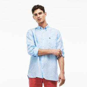 Рубашка Lacoste , цвет голубой, для мужчин Рубашка Lacoste , цвет голубой, для мужчин