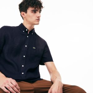 Рубашка Lacoste , цвет синий, для мужчин Рубашка Lacoste , цвет синий, для мужчин