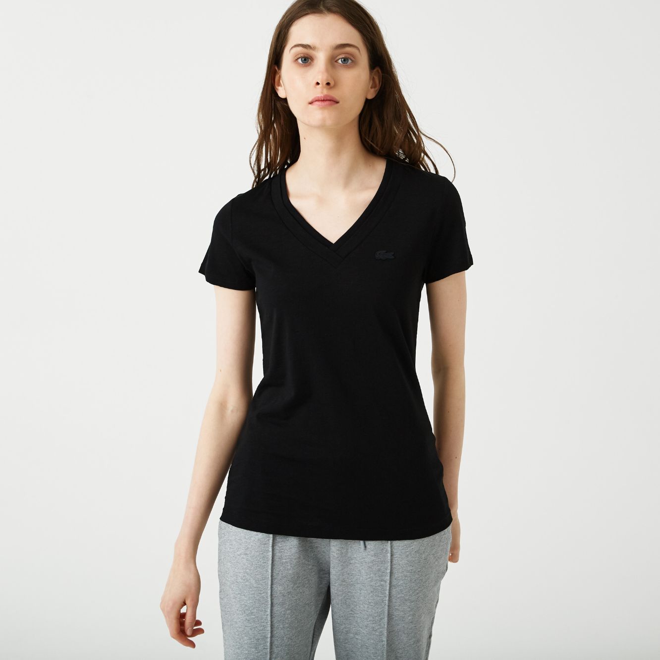 Футболка Lacoste , цвет черный, для женщин Футболка Lacoste , цвет черный, для женщин