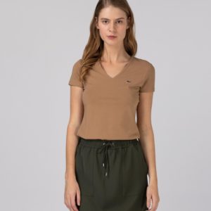 Футболка Lacoste , цвет бежевый, для женщин Футболка Lacoste , цвет бежевый, для женщин