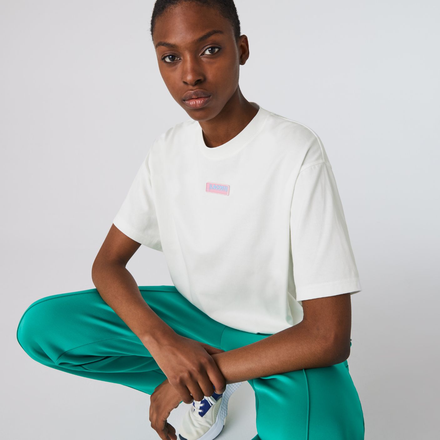 Футболка Lacoste L!VE , цвет белый, для женщин Футболка Lacoste L!VE , цвет белый, для женщин