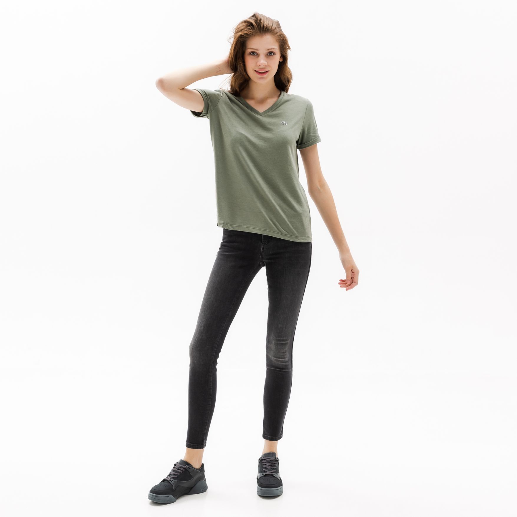 Футболка Lacoste , цвет зеленый, для женщин Футболка Lacoste , цвет зеленый, для женщин
