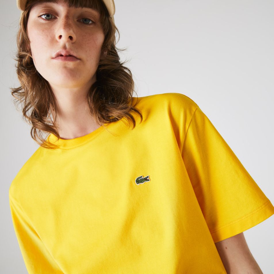 Футболка Lacoste , цвет желтый, для женщин Футболка Lacoste , цвет желтый, для женщин
