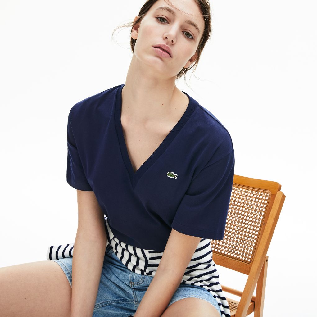 Футболка Lacoste , цвет синий, для женщин Футболка Lacoste , цвет синий, для женщин