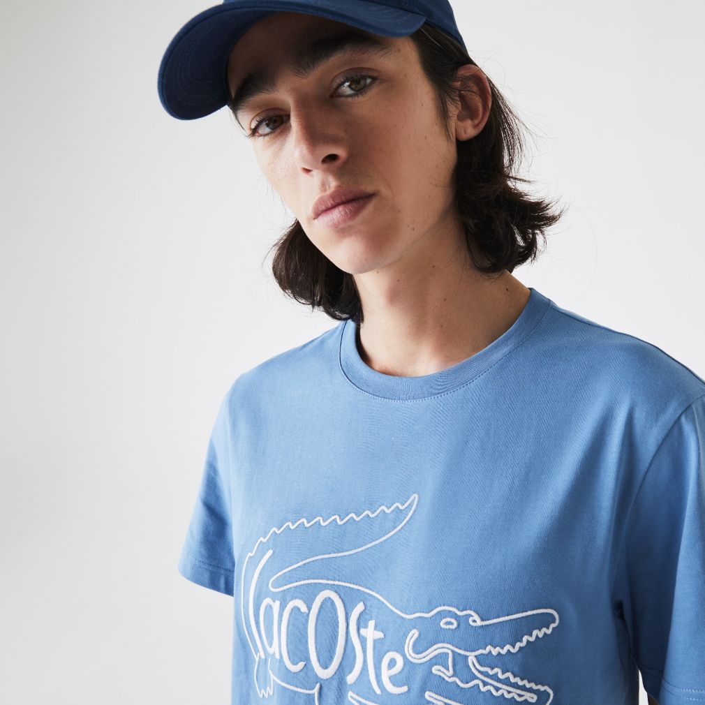Футболка Lacoste , цвет голубой, для мужчин Футболка Lacoste , цвет голубой, для мужчин