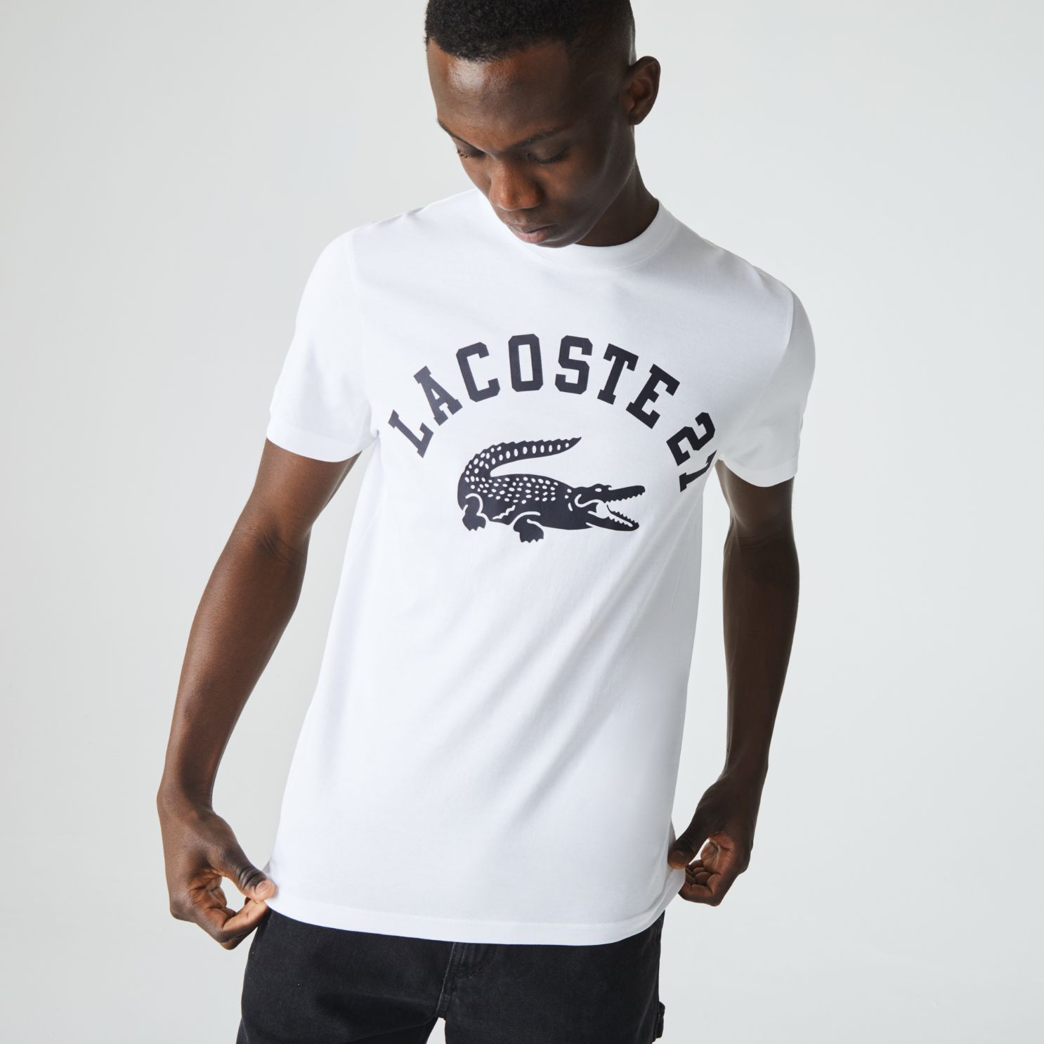 Футболка Lacoste , цвет белый, для мужчин Футболка Lacoste , цвет белый, для мужчин
