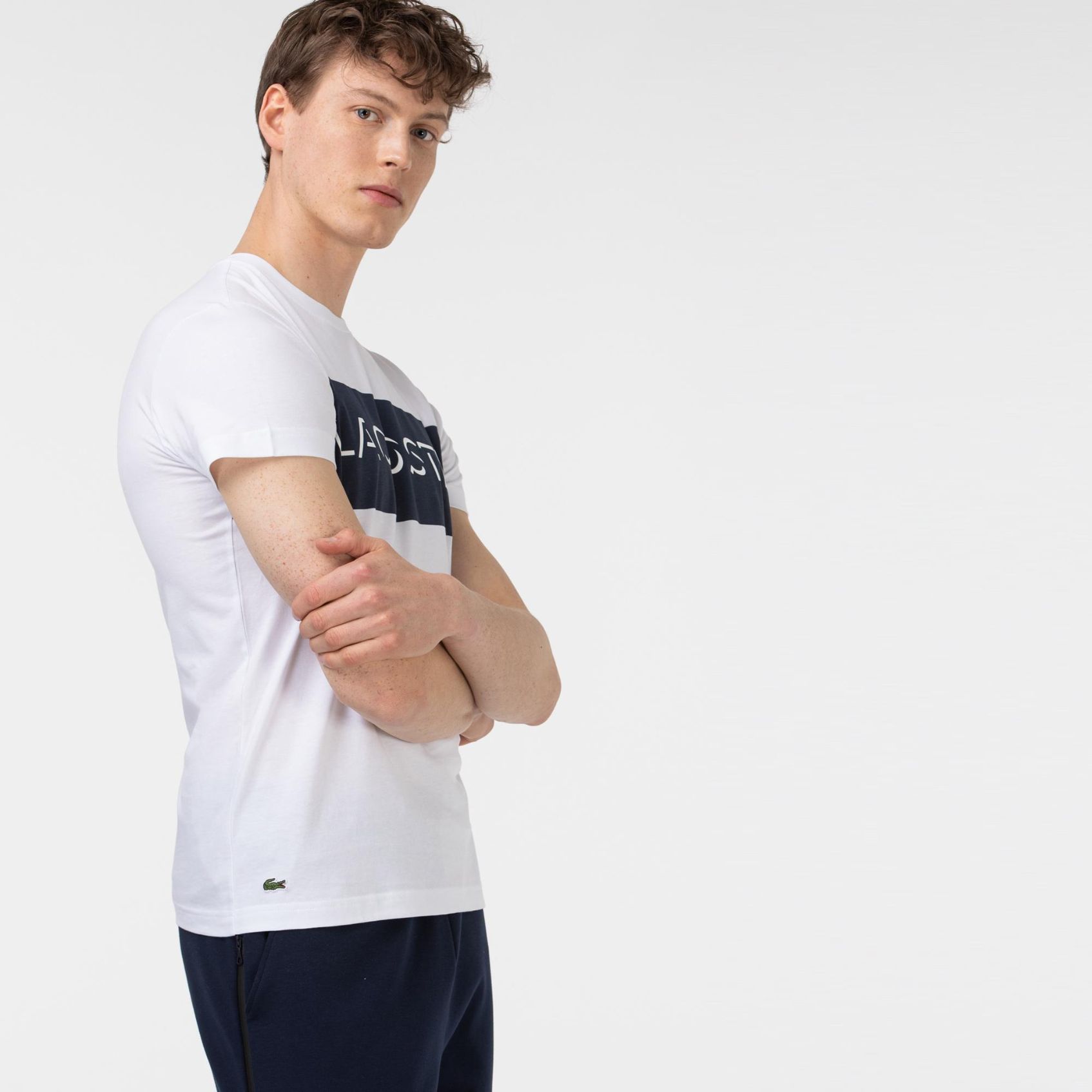 Футболка Lacoste , цвет белый, для мужчин Футболка Lacoste , цвет белый, для мужчин