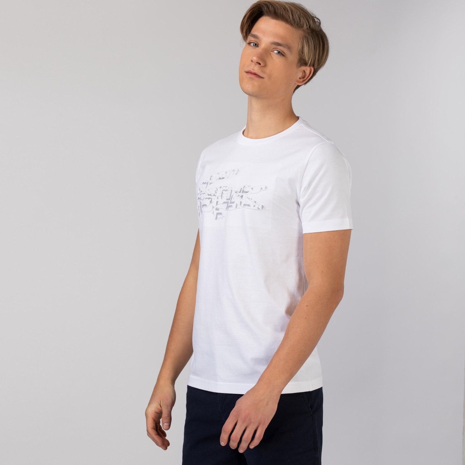 Футболка Lacoste , цвет белый, для мужчин Футболка Lacoste , цвет белый, для мужчин